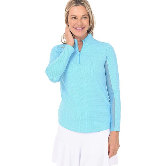 IBkul Women's Mini Check 1/4 Zip Golf Long Sleeve Performance Pullover Sz XL - Picture 1 of 6